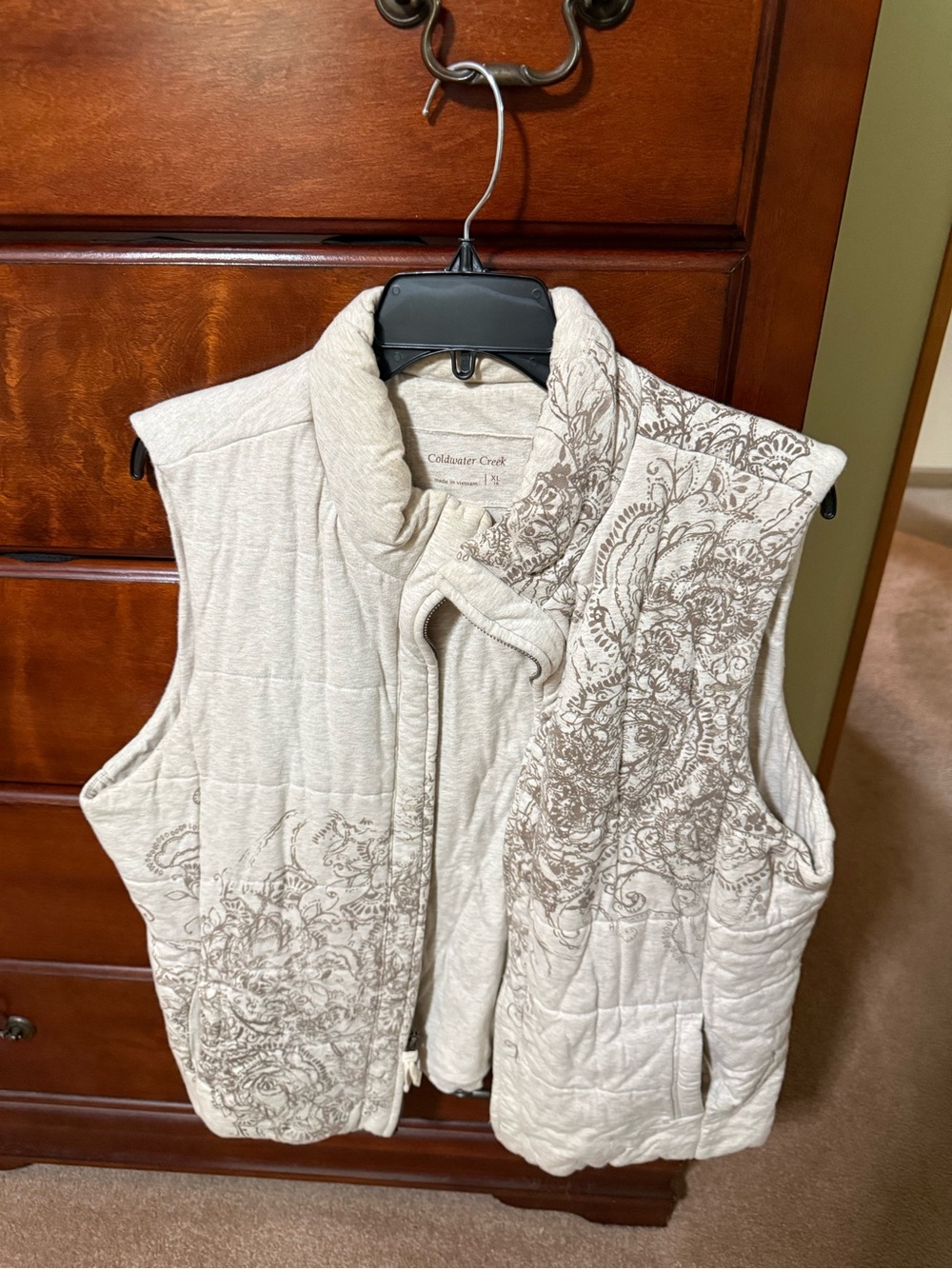 Coldwater Creek Cream Quilted Paisley-Print Vest